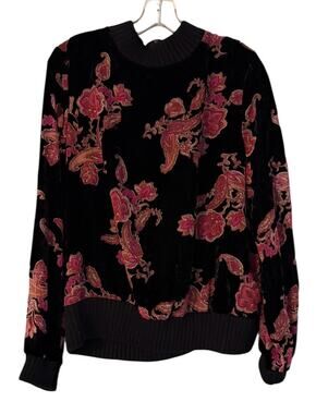 Daniel Rainn Cut Velvet Floral Paisley Top Black Pink Long Sleeve Large
